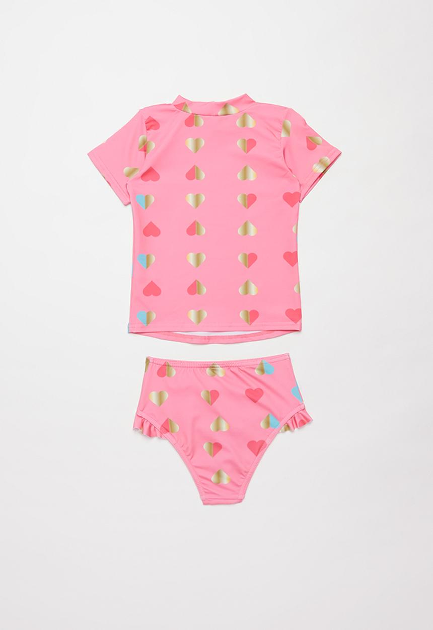Pop Candy - Foil hearts two piece swimsuit - coral