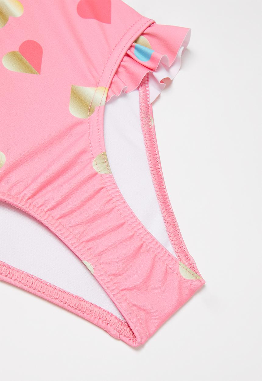 Pop Candy - Foil hearts two piece swimsuit - coral