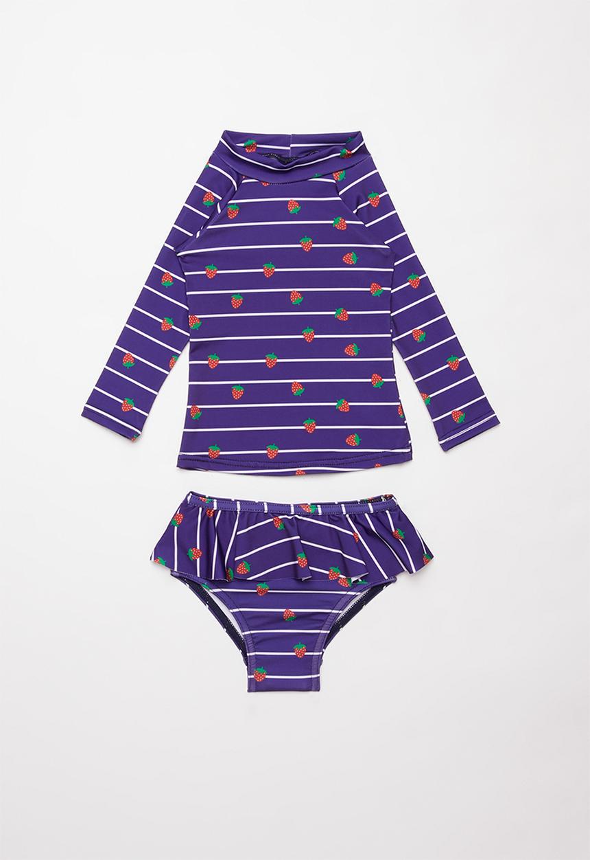 Pop Candy - Strawberry stripe 2 piece printed swimsuit - navy