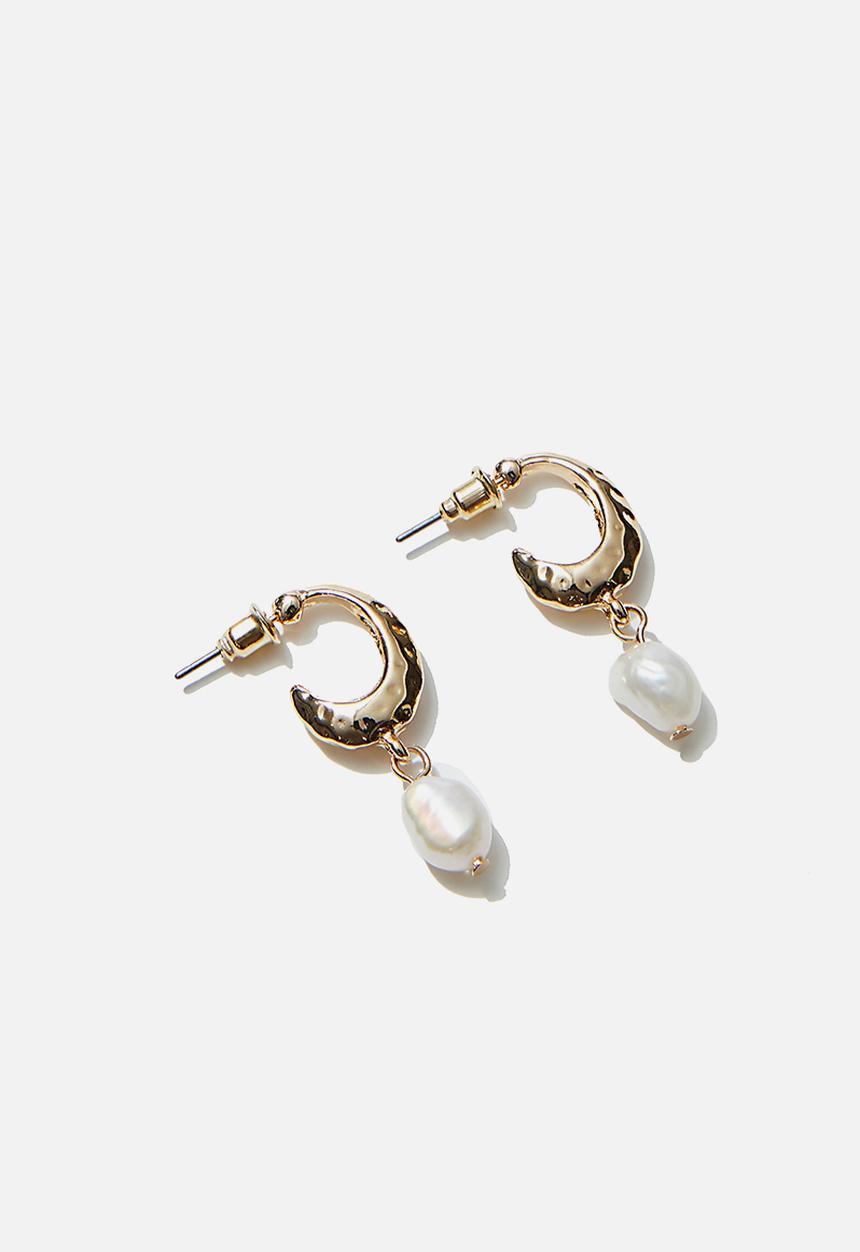 Rubi - Luxe layers small dainty pearl drop hoop - gold