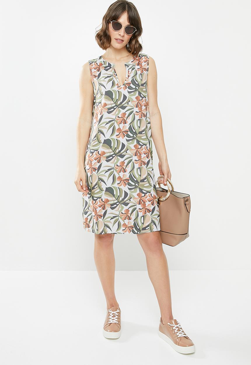 edit - Sleeveless mandarin short dress - multi
