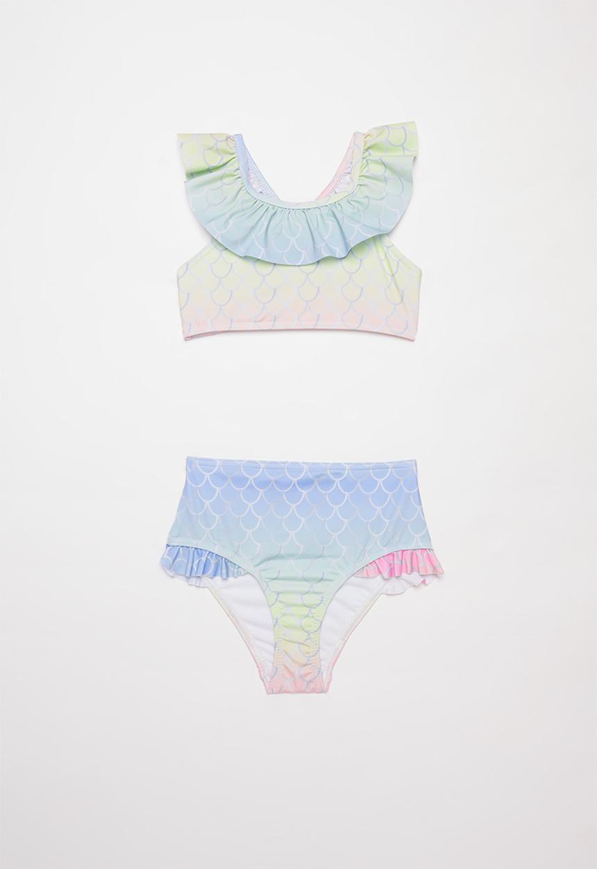 Pop Candy - Ombre mermaid print frill swimsuit - multi