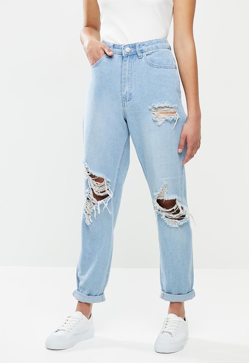 Missguided - Petite riot high waist roll hem mom jean - light blue