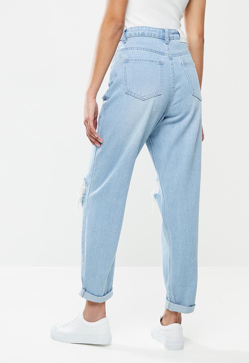 Missguided - Petite riot high waist roll hem mom jean - light blue