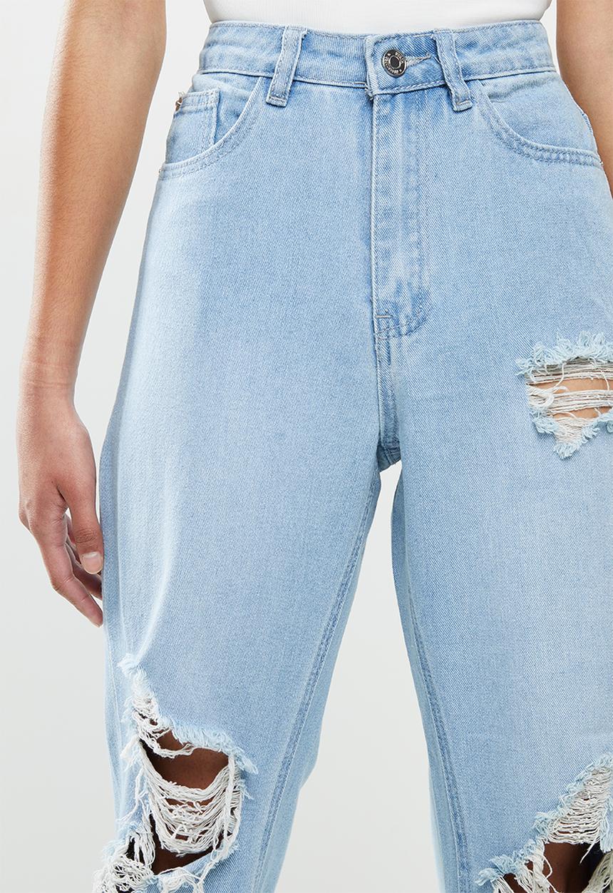 Missguided - Petite riot high waist roll hem mom jean - light blue