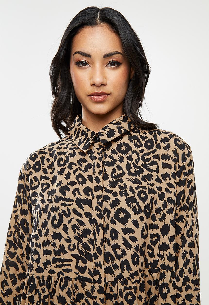 Missguided - Petite leopard print smock dress - brown