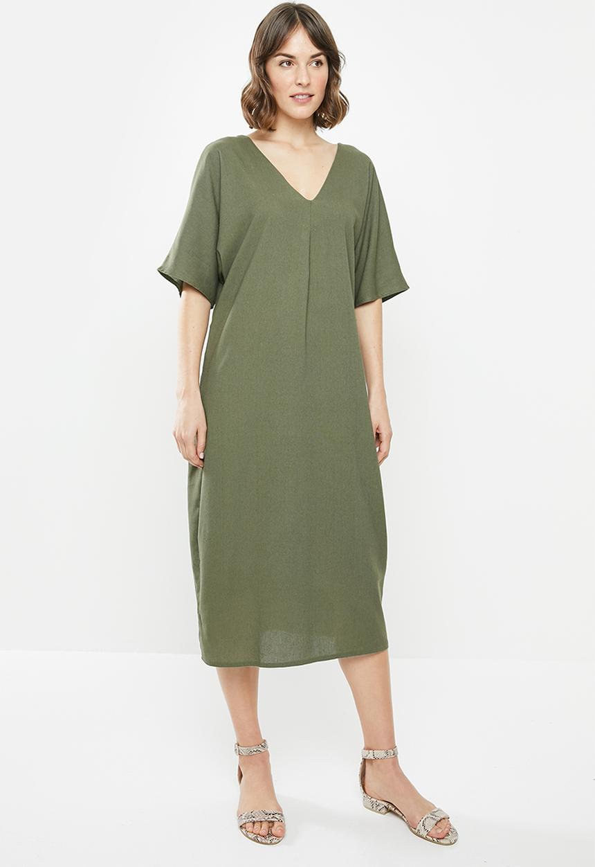edit - Linen loose fit tunic midi - khaki