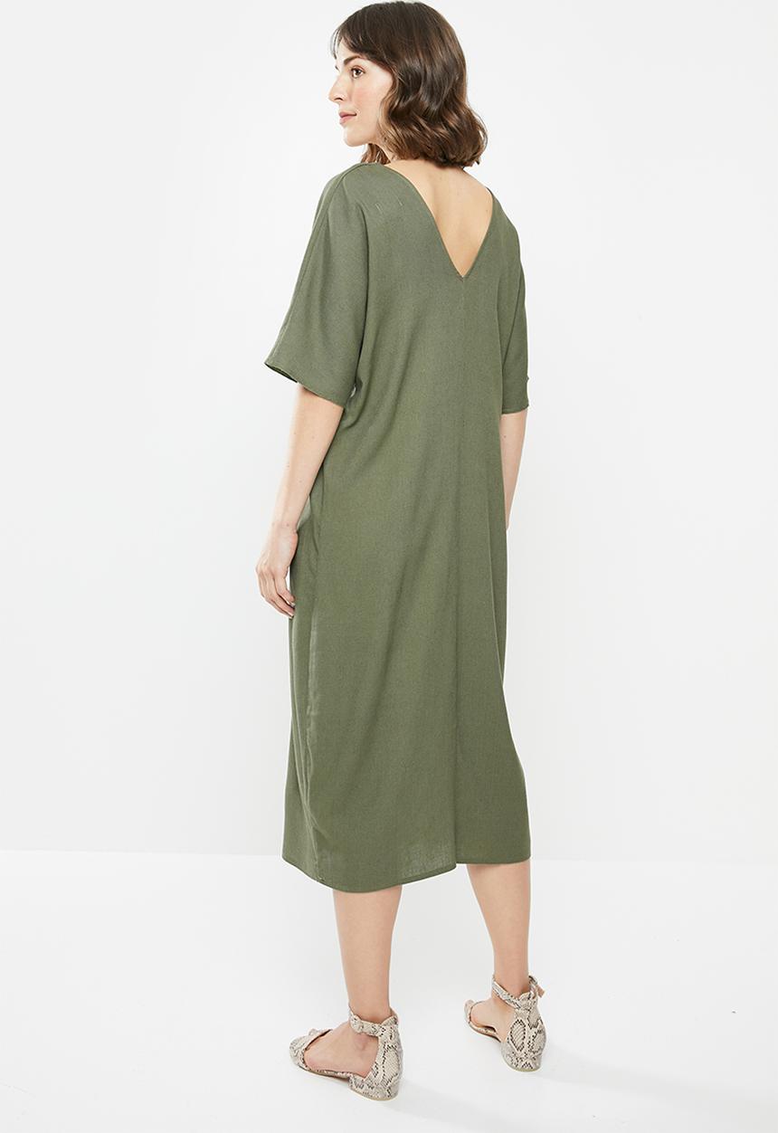 edit - Linen loose fit tunic midi - khaki