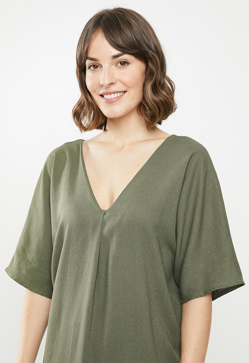 edit - Linen loose fit tunic midi - khaki