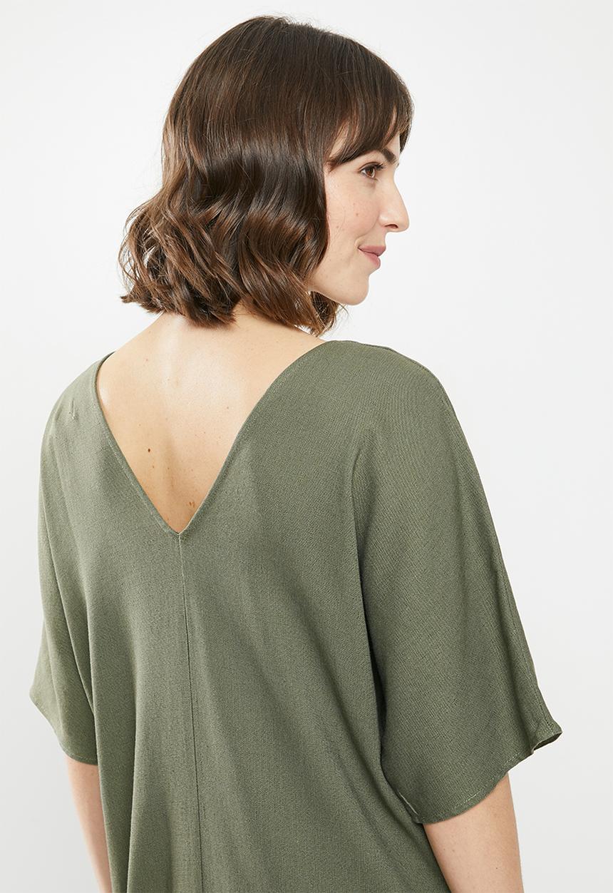 edit - Linen loose fit tunic midi - khaki