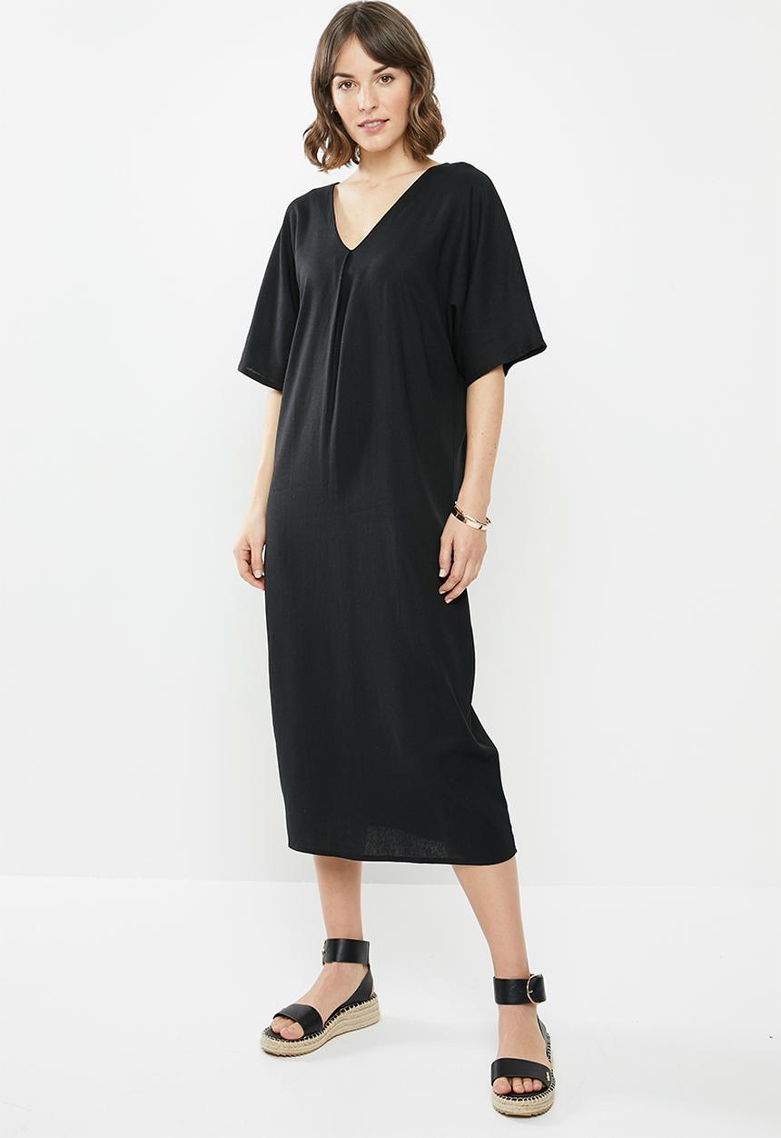 edit - Linen loose fit tunic midi - black