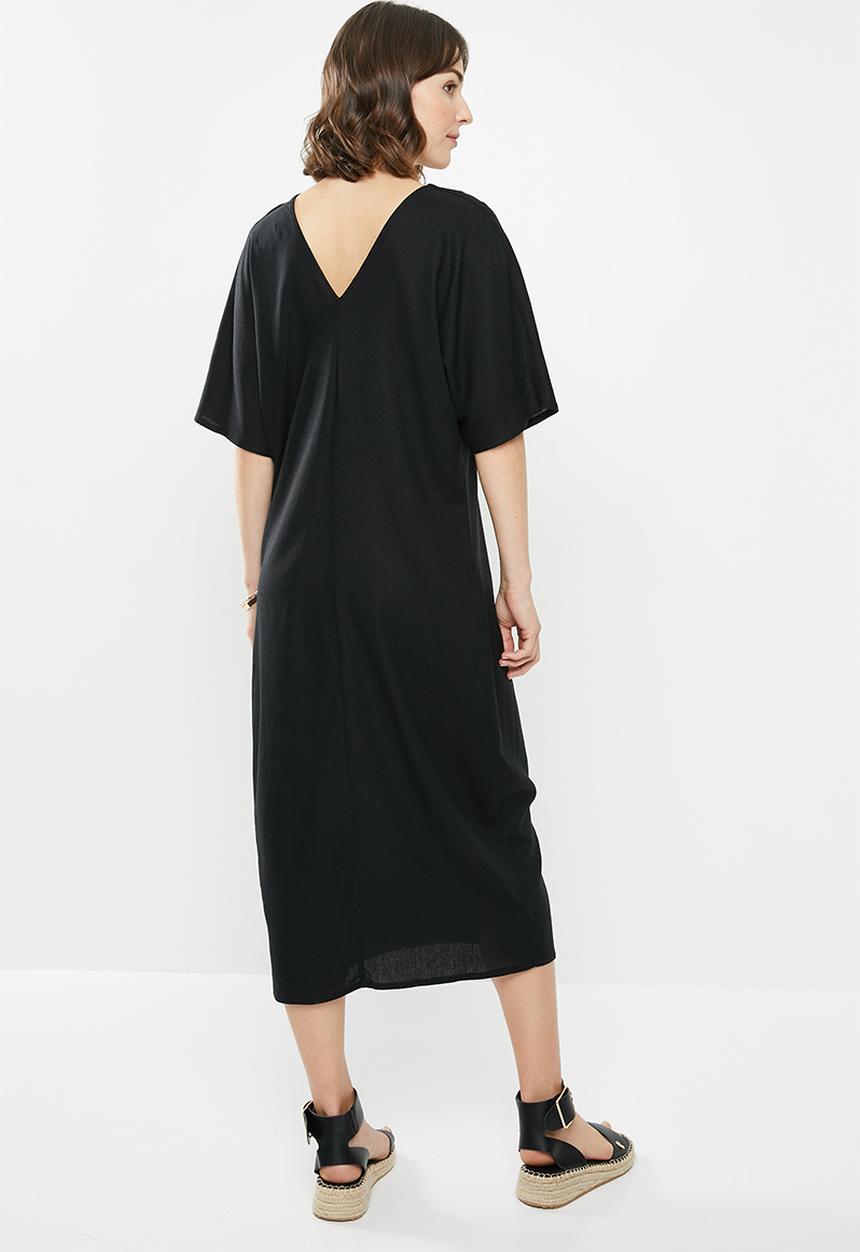 edit - Linen loose fit tunic midi - black