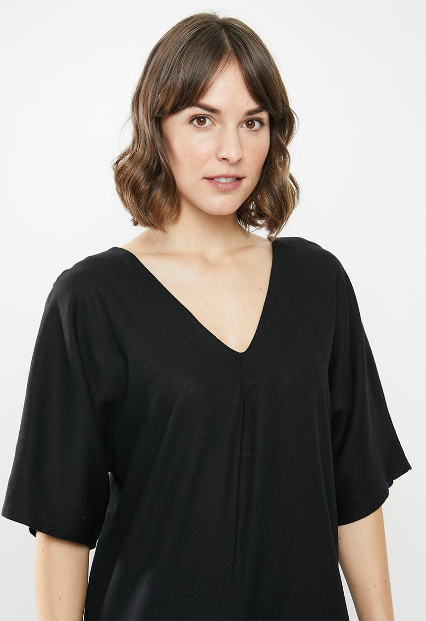 edit - Linen loose fit tunic midi - black