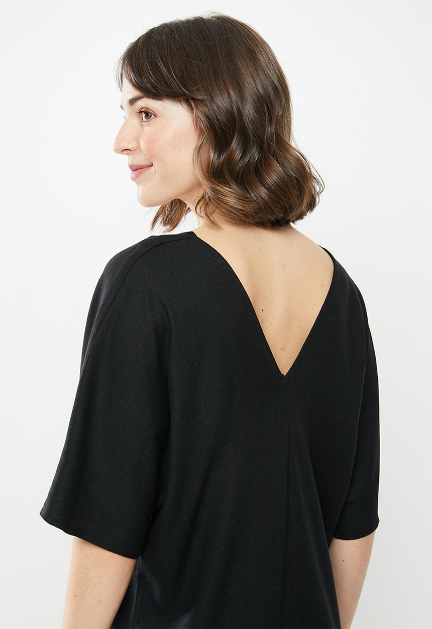 edit - Linen loose fit tunic midi - black