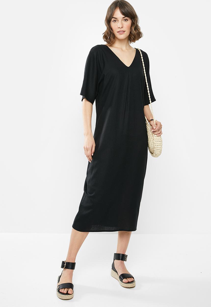 edit - Linen loose fit tunic midi - black