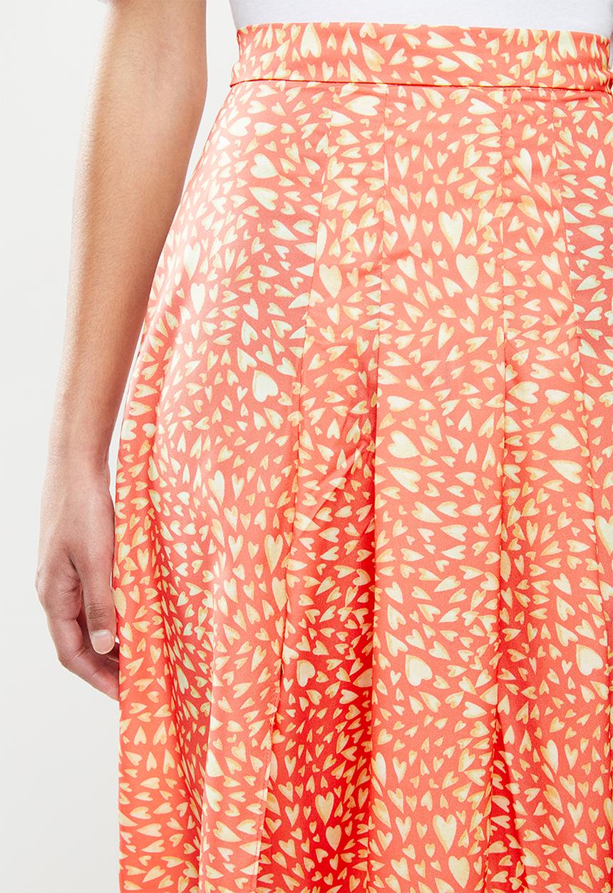 Glamorous - Petite Printed heart midi split skirt - coral & yellow