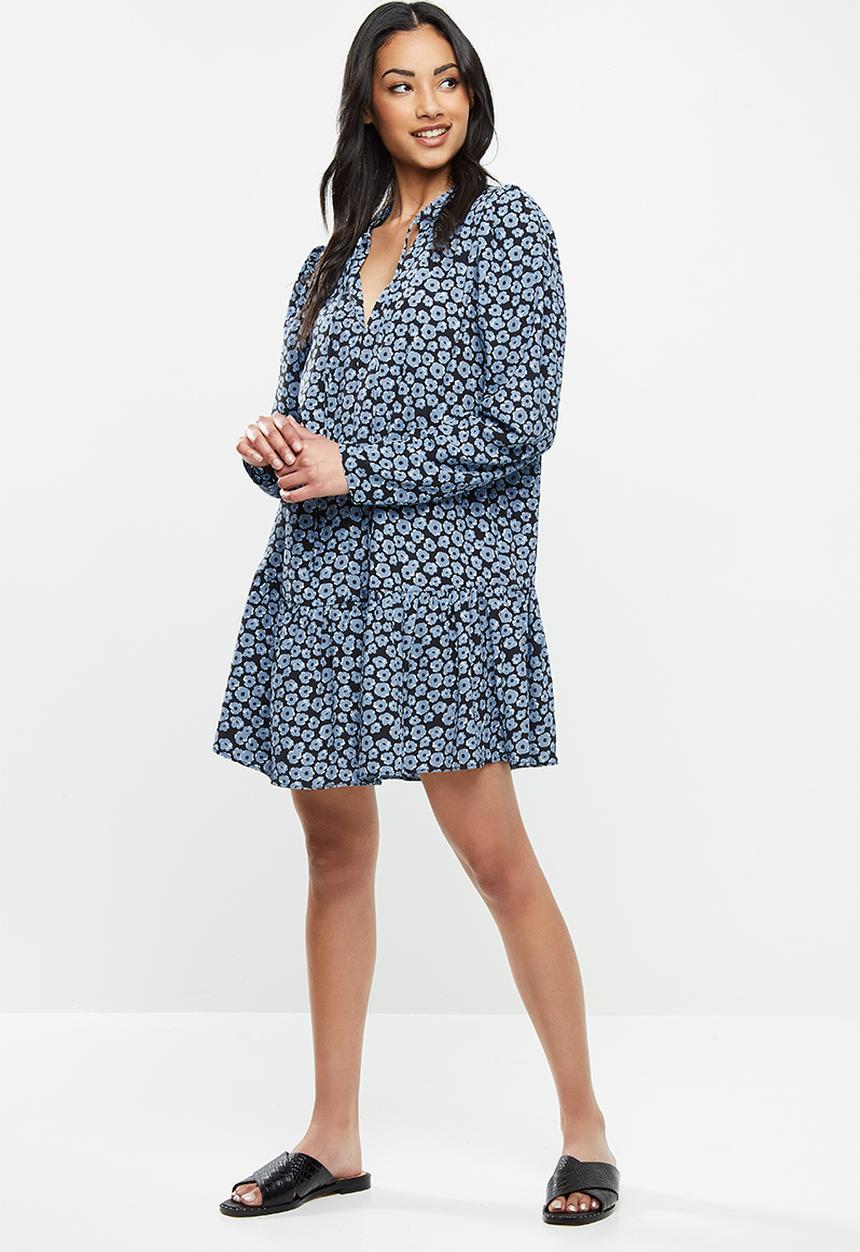 Glamorous - Petite Dusty blue mini floral drop waist dress - light blue