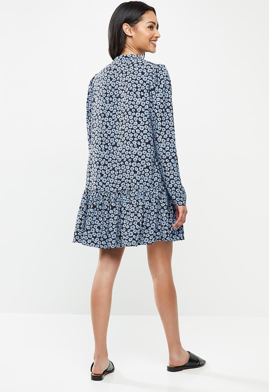 Glamorous - Petite Dusty blue mini floral drop waist dress - light blue