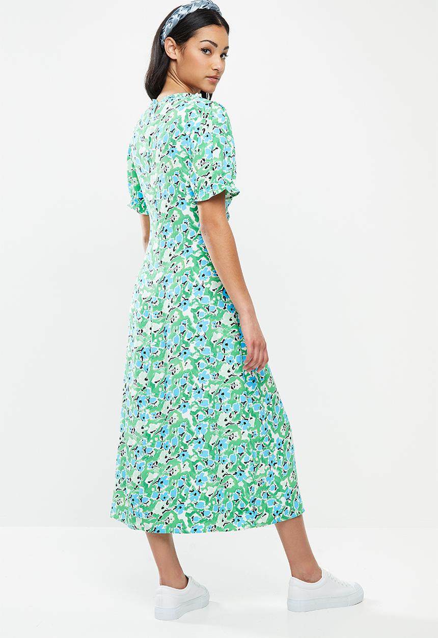 Glamorous - Petite abstract floral puff sleeve midi dress - green