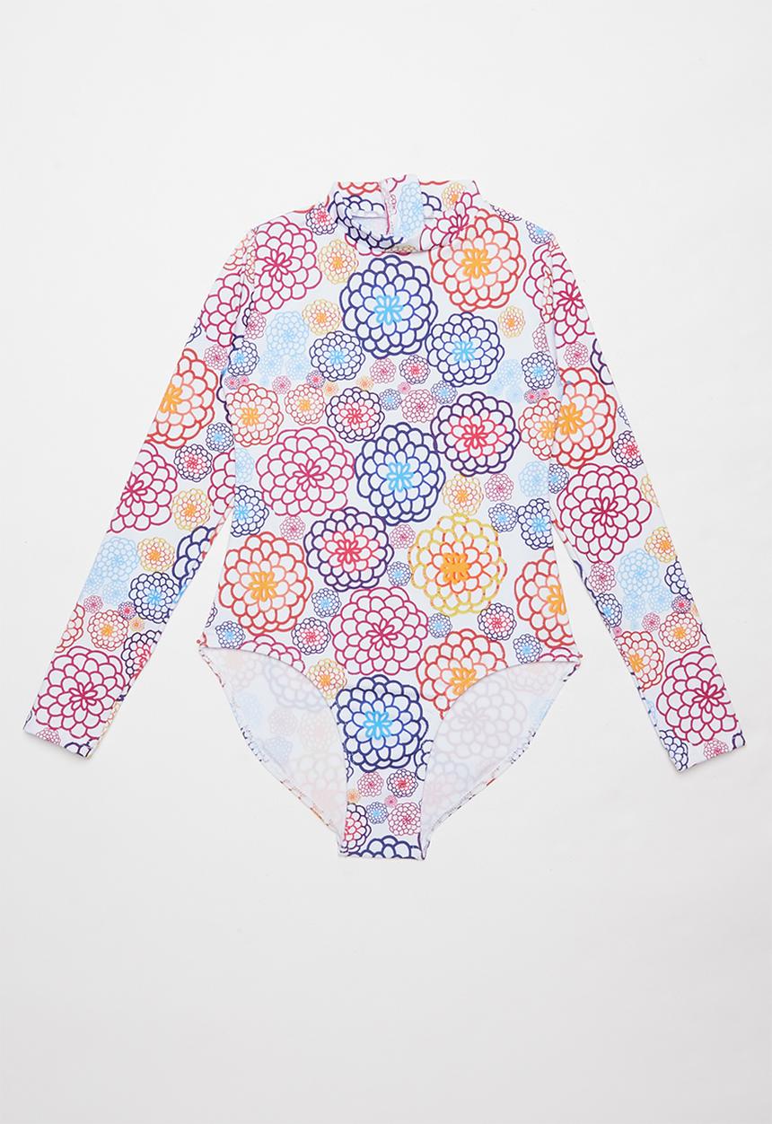 Rebel Republic - Patterned long sleeve zip up swimsuit - multi