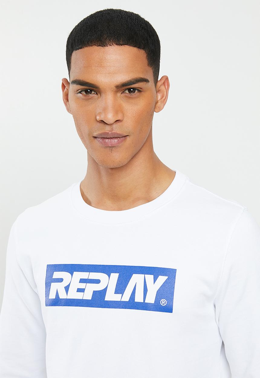 Replay - White printed fleece crew - white
