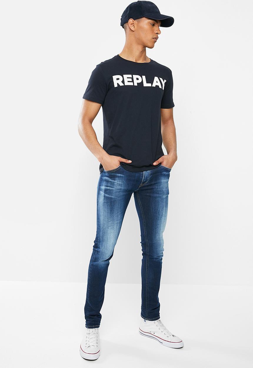 Replay - Skinny hyperflex dark wash denim  - dark blue