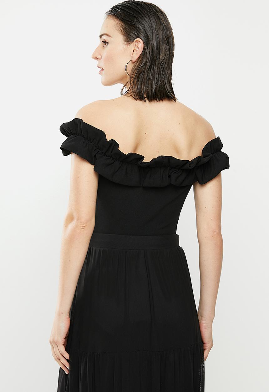 MILLA - Ruffle bardot bodysuit - black