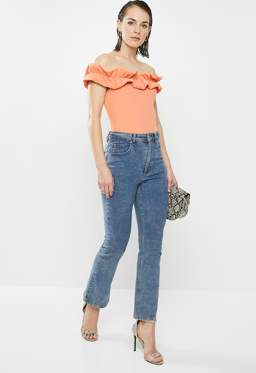 MILLA - Ruffle bardot bodysuit - coral