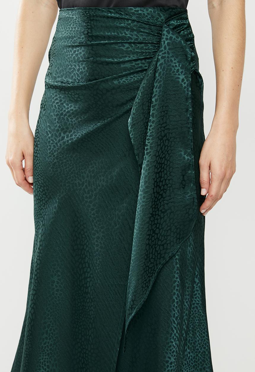 MILLA - Satin draped skirt - green