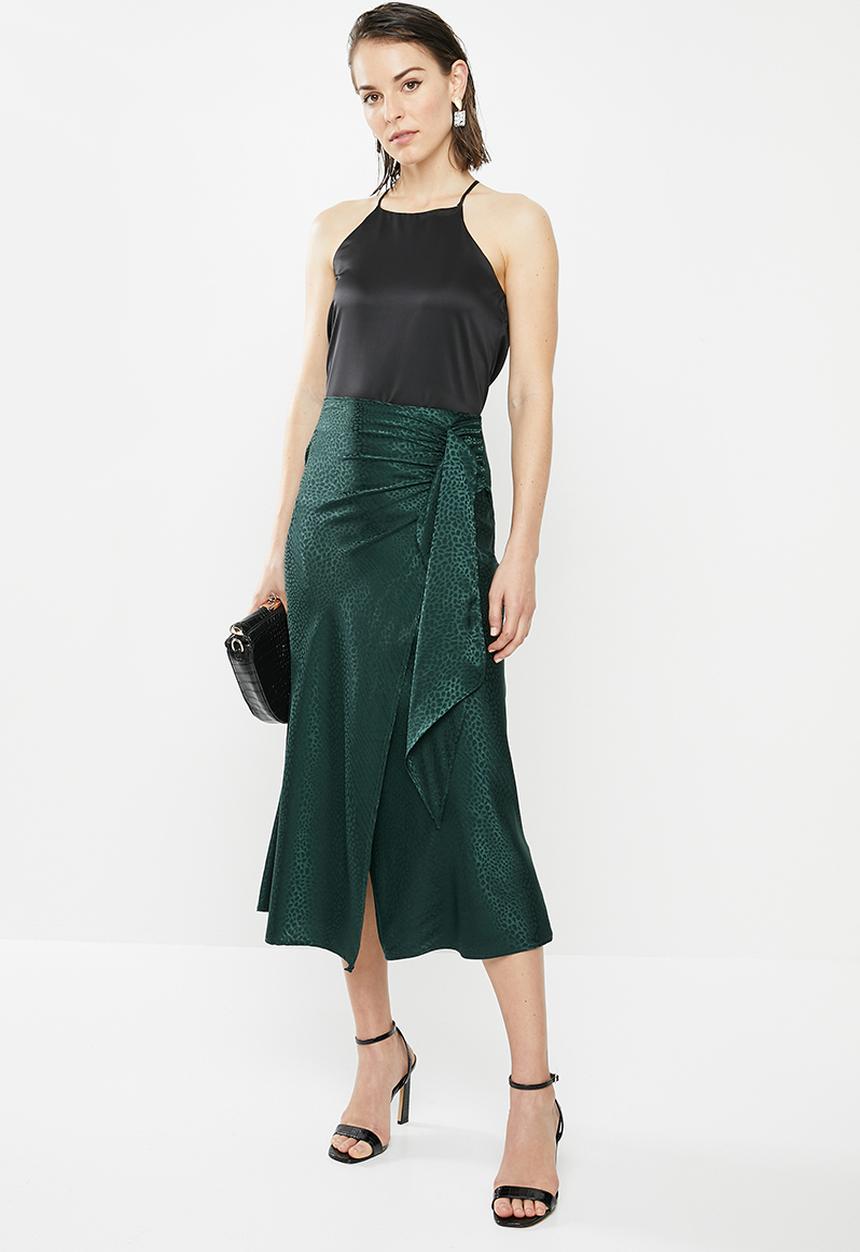 MILLA - Satin draped skirt - green