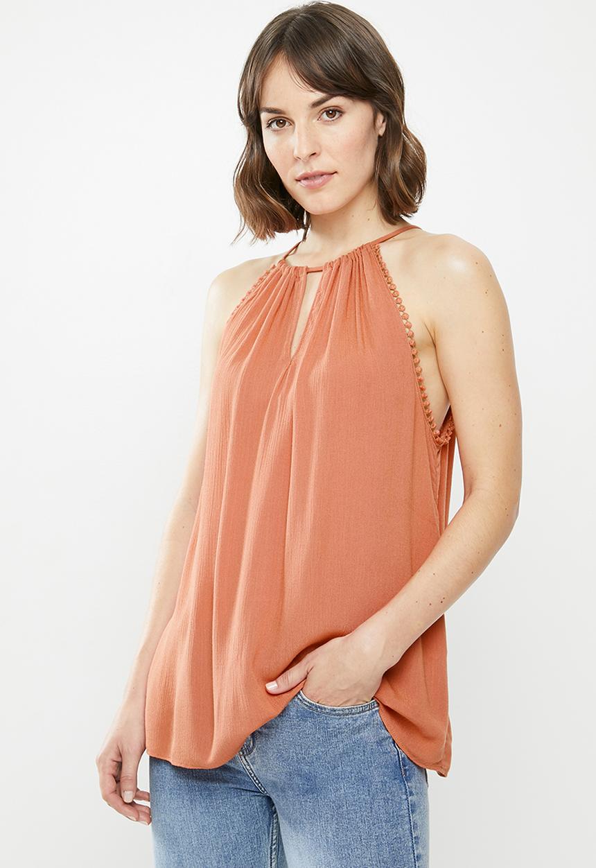 MILLA - Halter trim top - rust