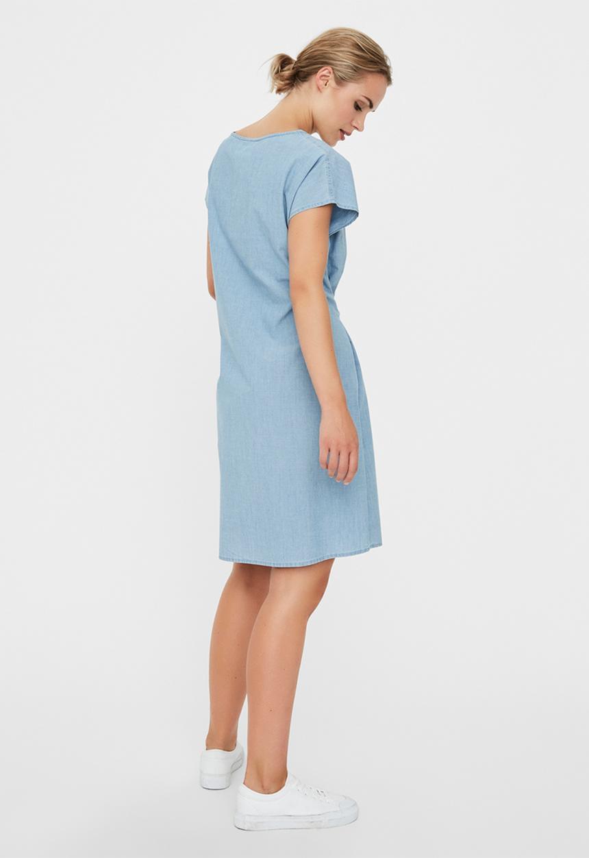 Vero Moda - Miley short sleeve tie waist loose dress - blue