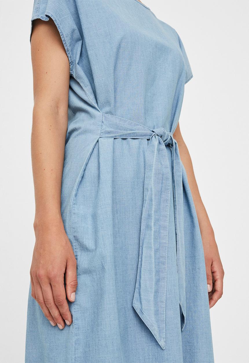 Vero Moda - Miley short sleeve tie waist loose dress - blue