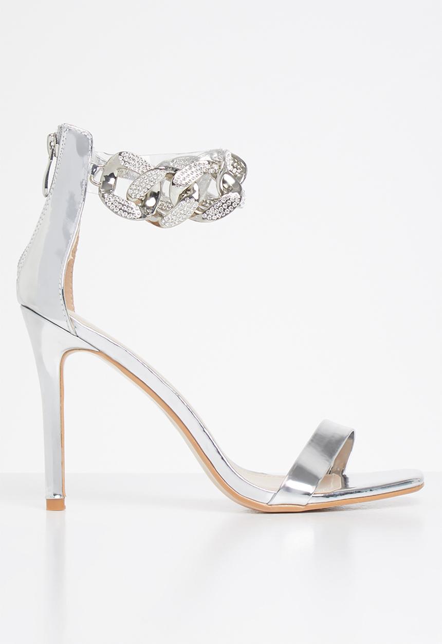 Public Desire - Iced out embellished ankle chain heel - silver 