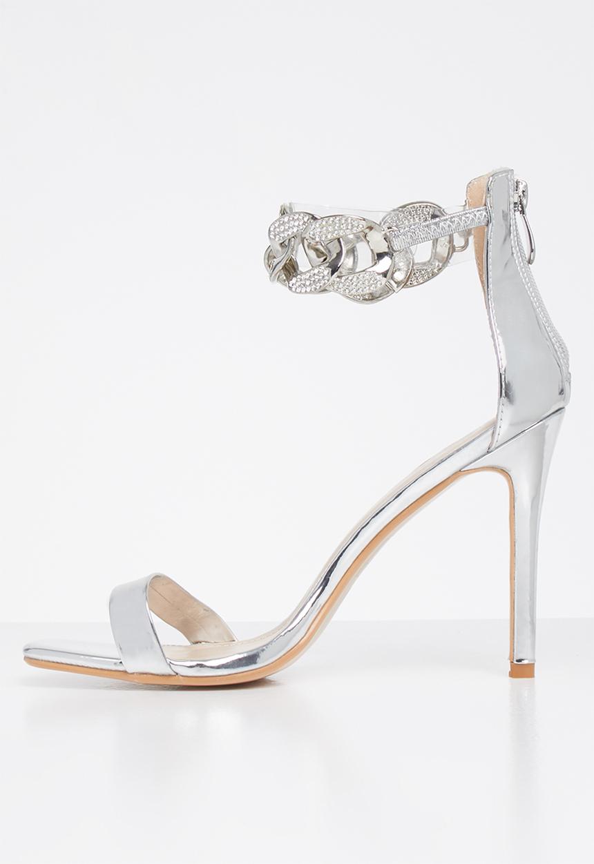 Public Desire - Iced out embellished ankle chain heel - silver 