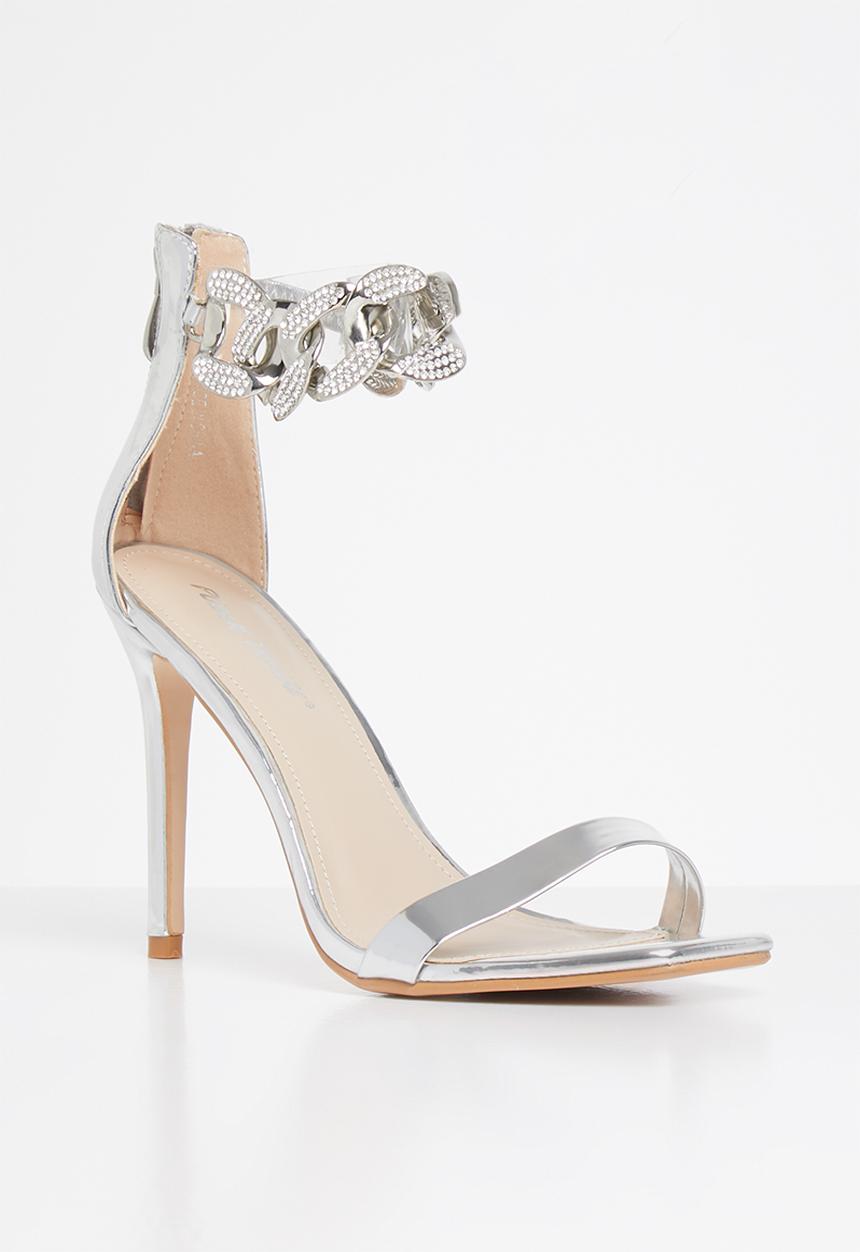 Public Desire - Iced out embellished ankle chain heel - silver 