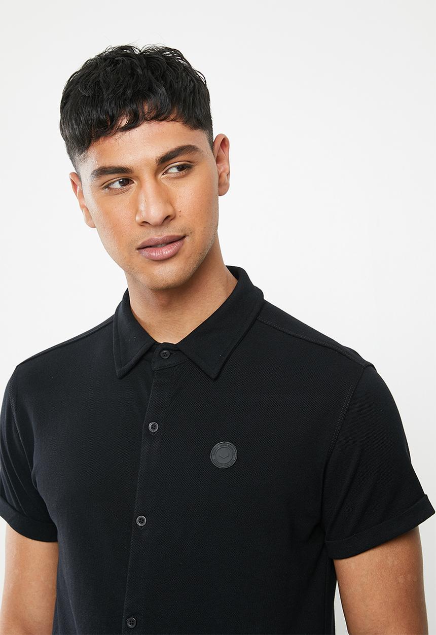 S.P.C.C - Ederson fashion button through knit T-shirt - black