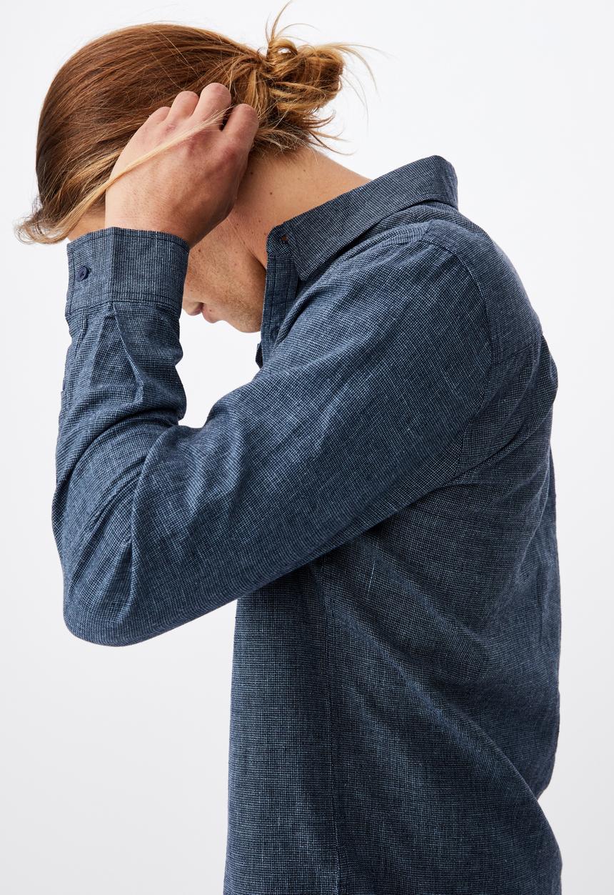 Cotton On - Linen cotton long sleeve shirt - indigo