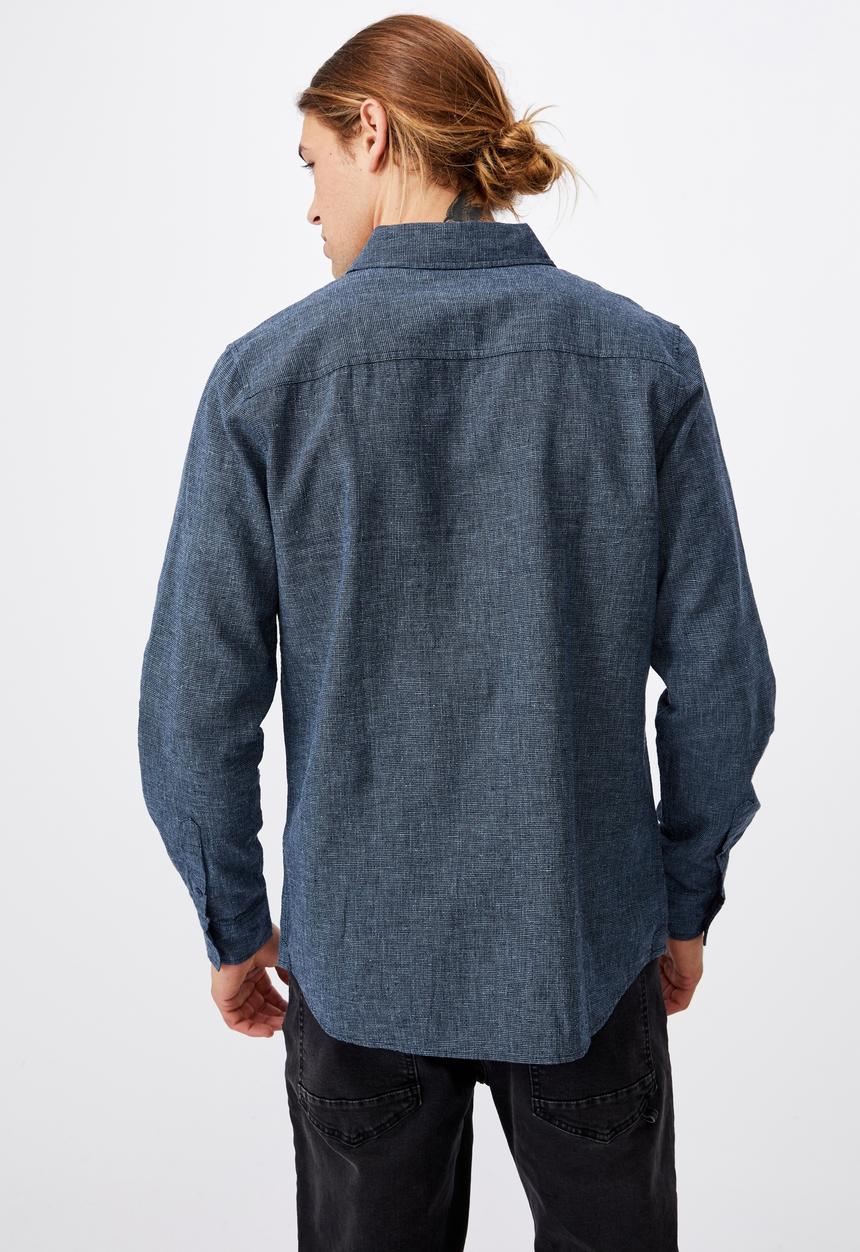 Cotton On - Linen cotton long sleeve shirt - indigo