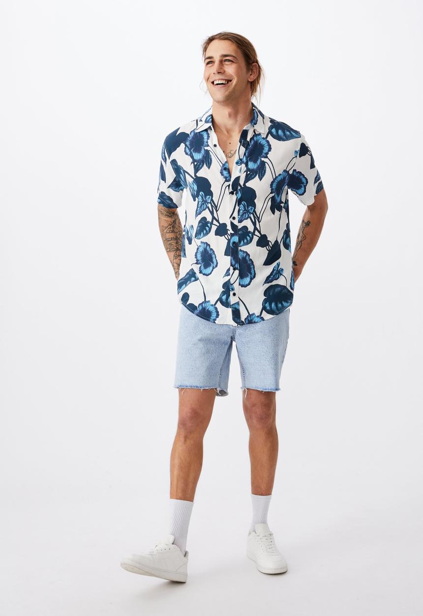 Cotton On - Short sleeve resort shirt - blue & white 