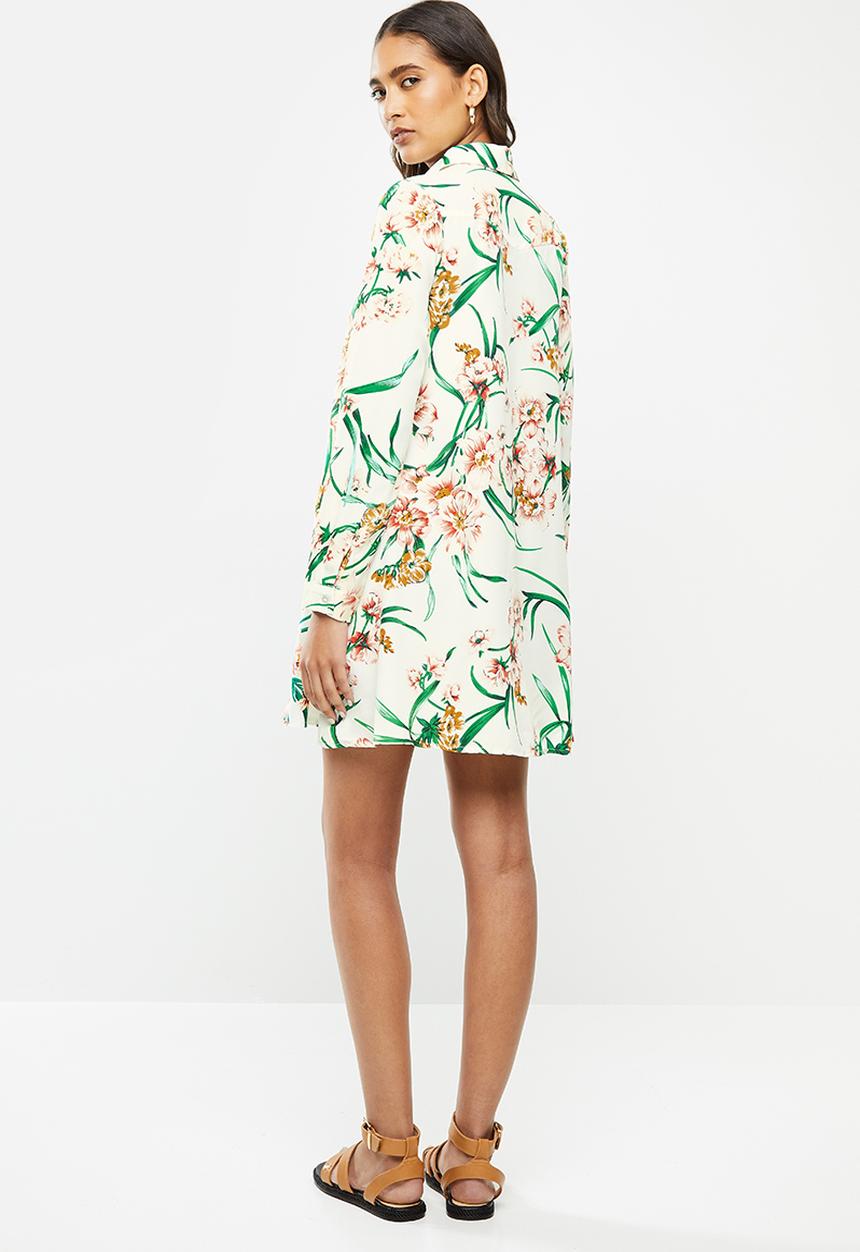 Glamorous - Long sleeve button through swing shirt dress - multi 