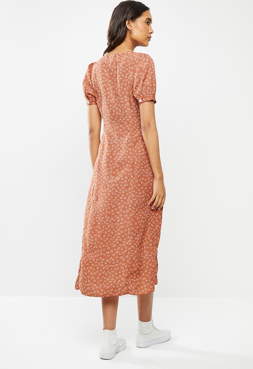 Glamorous - Button through midi dress - rust & white 