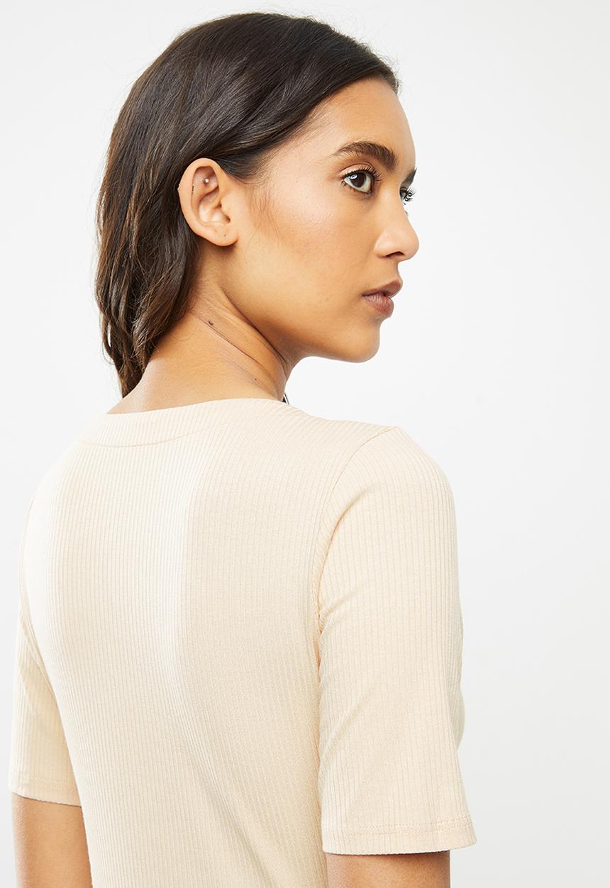 Glamorous - Button through rib dress - stone