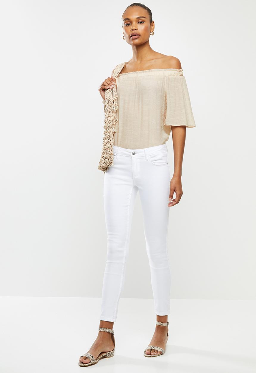edit - Crinkle georgette off the shoulder top - stone
