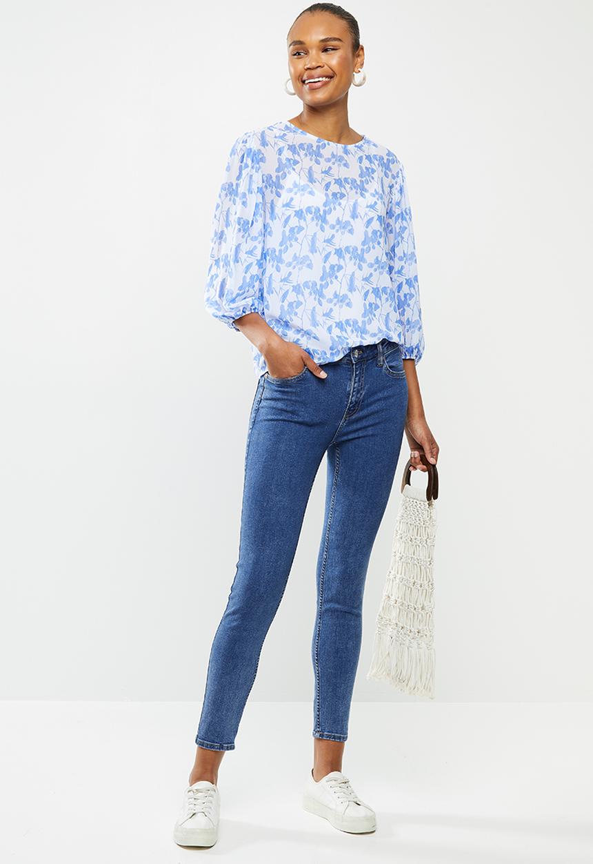 edit - Puff sleeve chiffon blouse - blue 