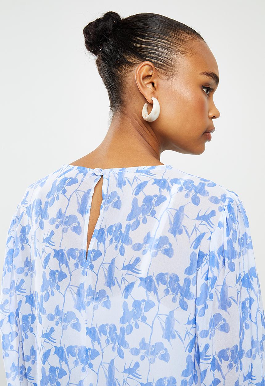 edit - Puff sleeve chiffon blouse - blue 
