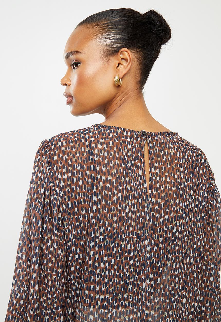 edit - Puff sleeve chiffon blouse - brown