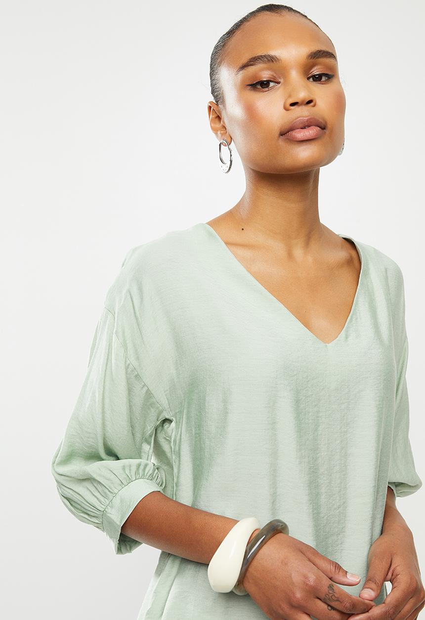 edit - Deep v-neck longline tunic - sage