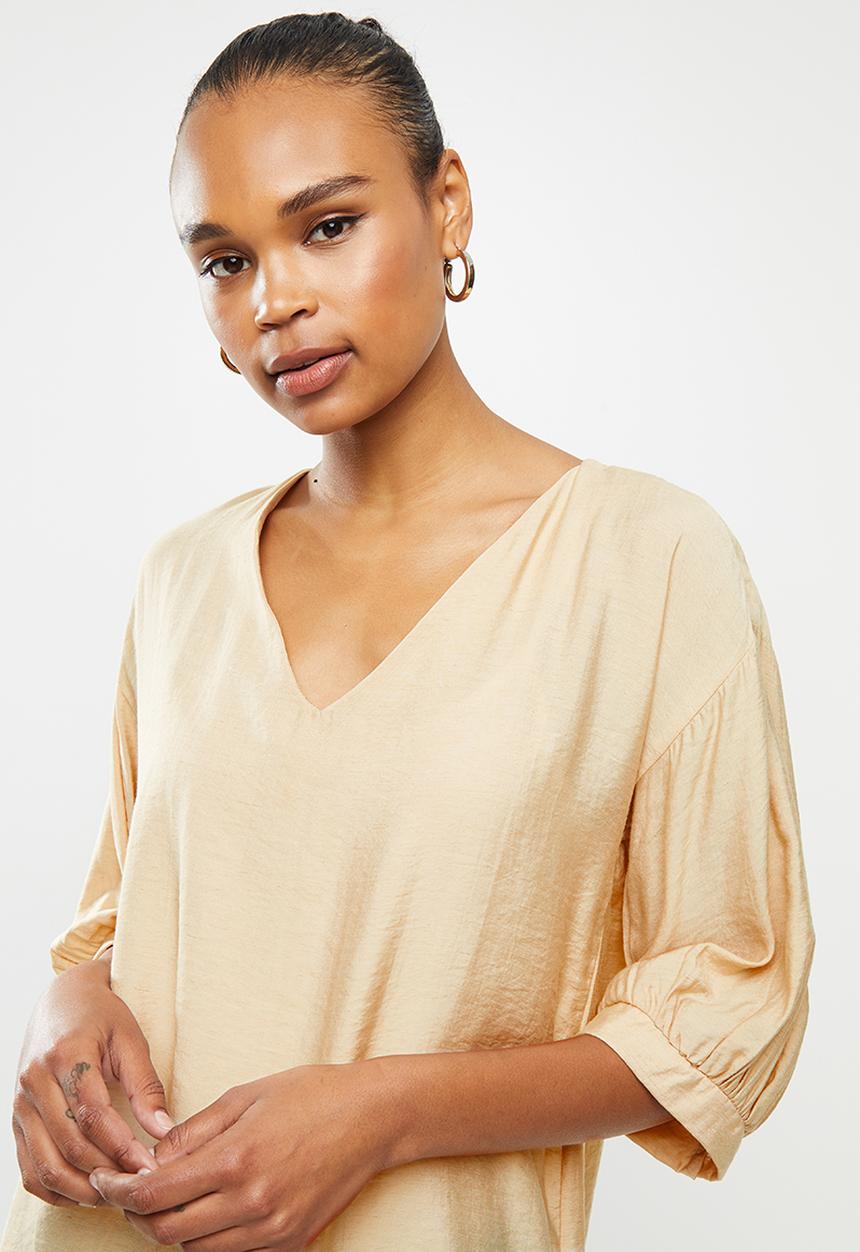 edit - Deep v-neck longline tunic - neutral