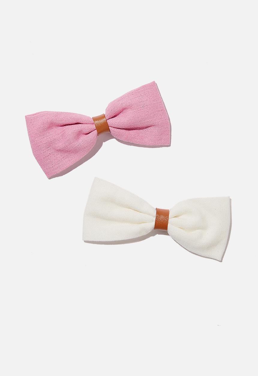 Cotton On - Big bow clips natural - pink & white